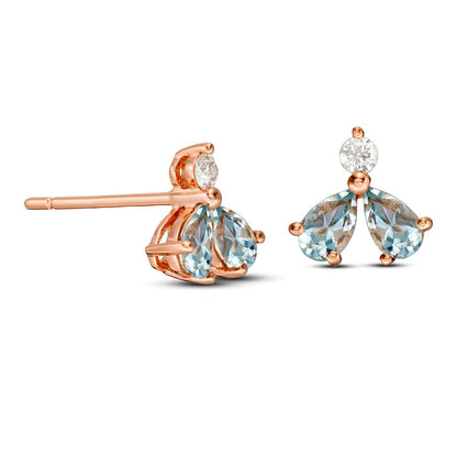 Pear-Shaped Aquamarine and 0.07 CT. T.W. Diamond Trio Stud Earrings in 14K Rose Gold