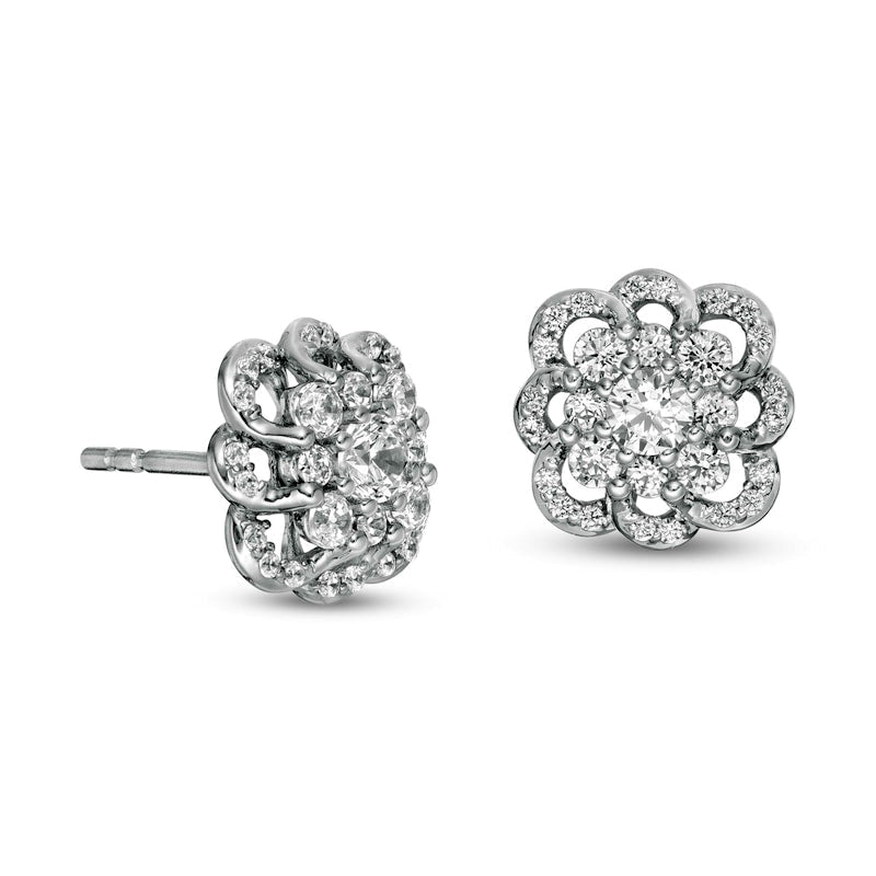 0.5 CT. T.W. Composite Diamond Scallop Flower Stud Earrings in 10K White Gold