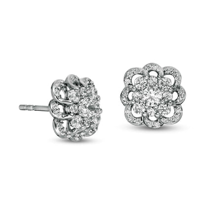 0.5 CT. T.W. Composite Diamond Scallop Flower Stud Earrings in 10K White Gold