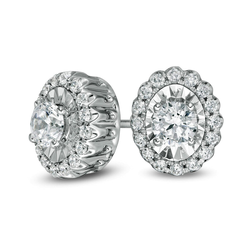 0.75 CT. T.W. Diamond Oval Scallop Frame Stud Earrings in 10K White Gold