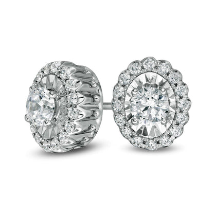 0.75 CT. T.W. Diamond Oval Scallop Frame Stud Earrings in 10K White Gold
