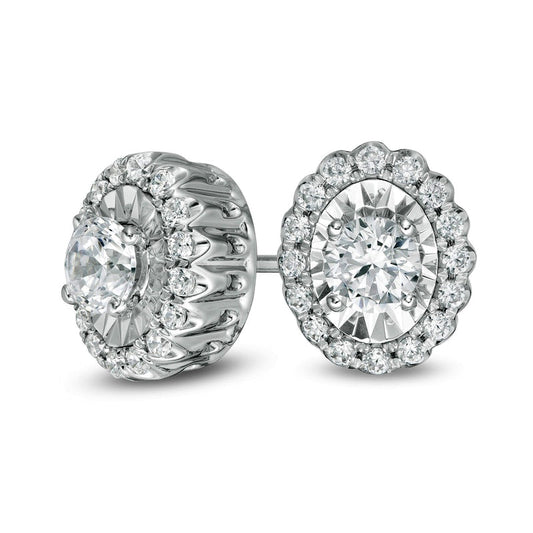 0.75 CT. T.W. Diamond Oval Scallop Frame Stud Earrings in 10K White Gold