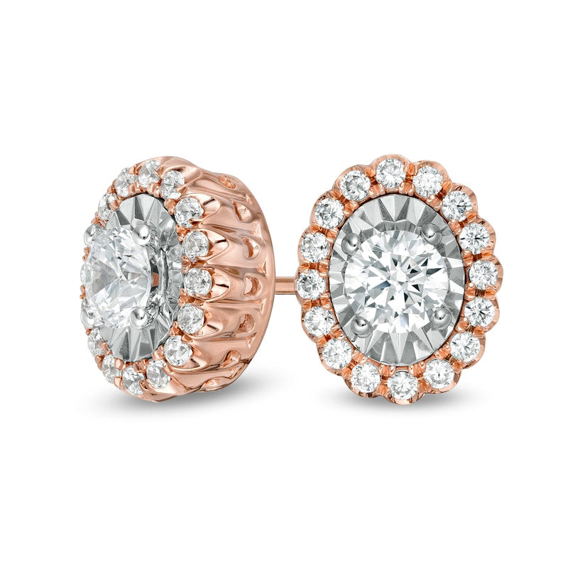 0.75 CT. T.W. Diamond Oval Scallop Frame Stud Earrings in 10K Rose Gold