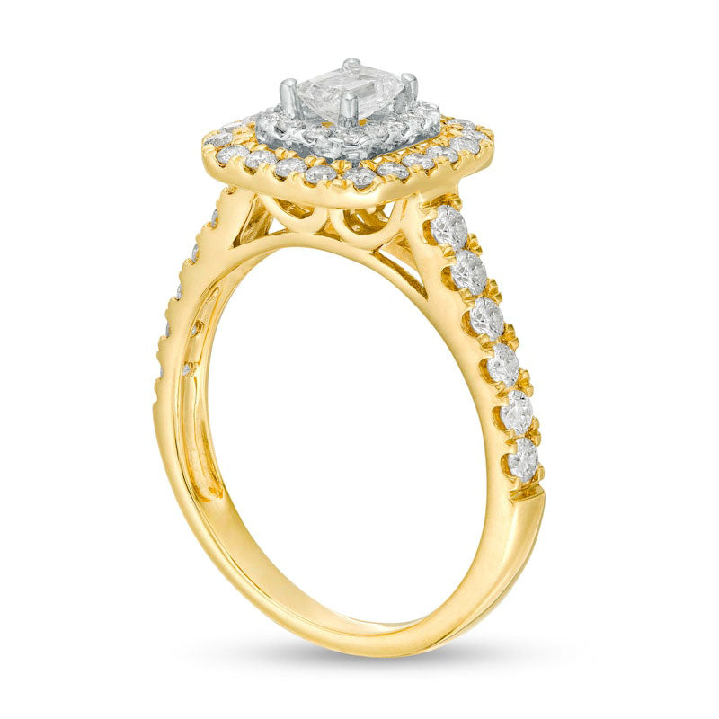 1.0 CT. T.W. Emerald-Cut Natural Diamond Double Frame Engagement Ring in Solid 14K Gold