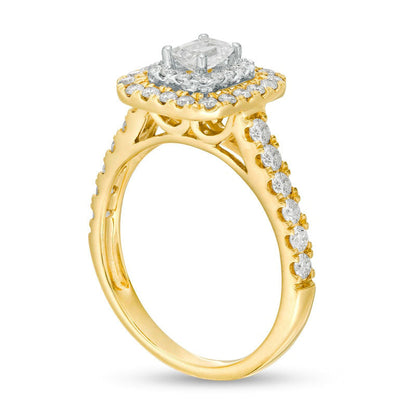 1.0 CT. T.W. Emerald-Cut Natural Diamond Double Frame Engagement Ring in Solid 14K Gold