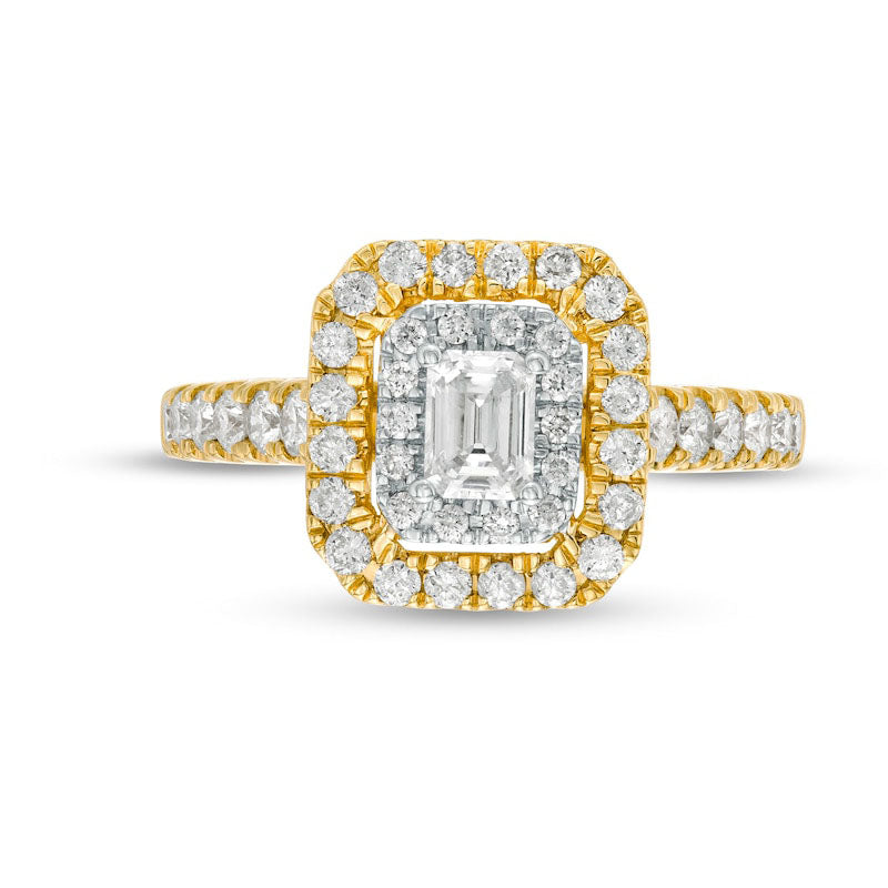 1.0 CT. T.W. Emerald-Cut Natural Diamond Double Frame Engagement Ring in Solid 14K Gold