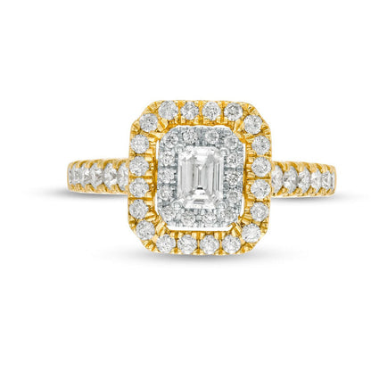 1.0 CT. T.W. Emerald-Cut Natural Diamond Double Frame Engagement Ring in Solid 14K Gold