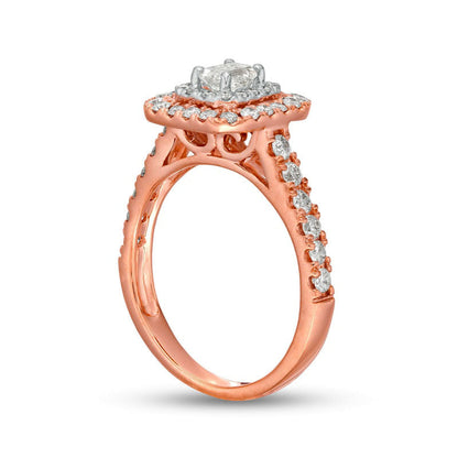 1.0 CT. T.W. Emerald-Cut Natural Diamond Double Frame Engagement Ring in Solid 14K Rose Gold