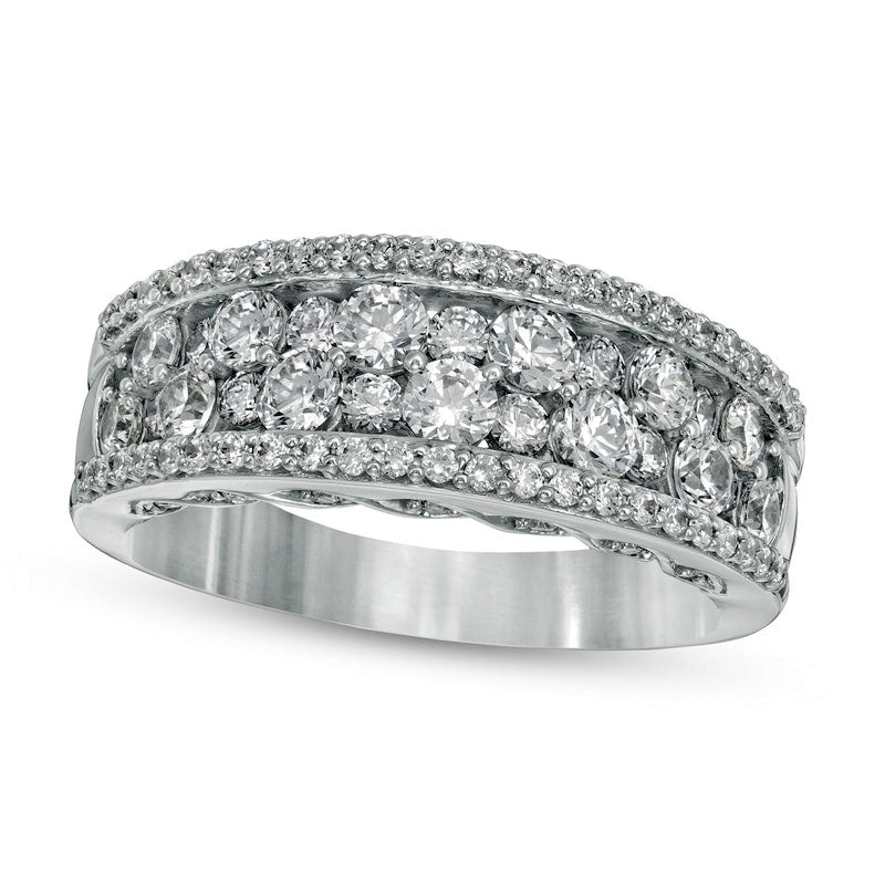 1.5 CT. T.W. Natural Diamond Multi-Row Band in Solid 14K White Gold
