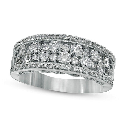 1.5 CT. T.W. Natural Diamond Multi-Row Band in Solid 14K White Gold
