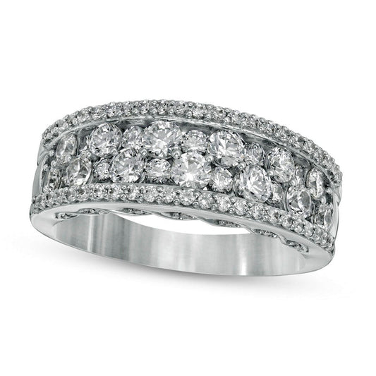 1.5 CT. T.W. Natural Diamond Multi-Row Band in Solid 14K White Gold