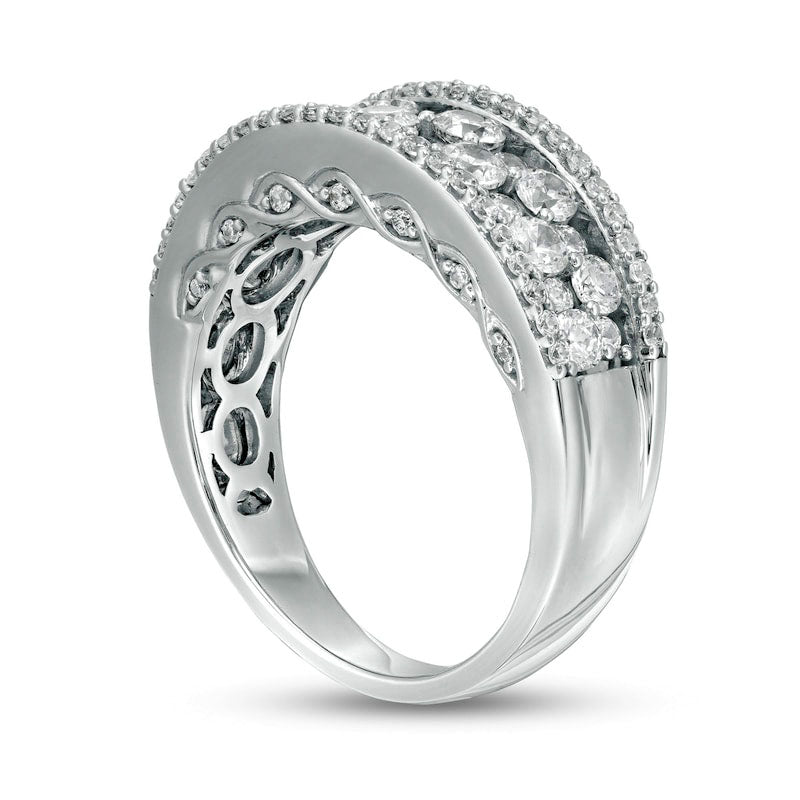 1.5 CT. T.W. Natural Diamond Multi-Row Band in Solid 14K White Gold