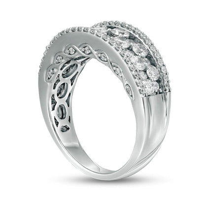 1.5 CT. T.W. Natural Diamond Multi-Row Band in Solid 14K White Gold