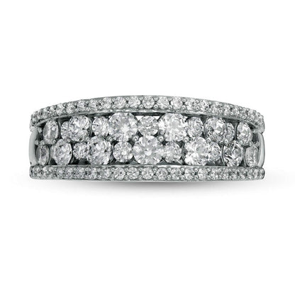 1.5 CT. T.W. Natural Diamond Multi-Row Band in Solid 14K White Gold