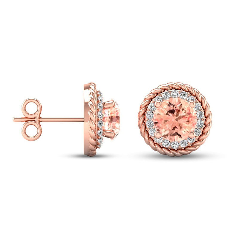 5.0mm Morganite and 0.13 CT. T.W. Diamond Rope Frame Stud Earrings in 10K Rose Gold