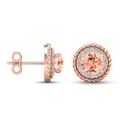 5.0mm Morganite and 0.13 CT. T.W. Diamond Rope Frame Stud Earrings in 10K Rose Gold