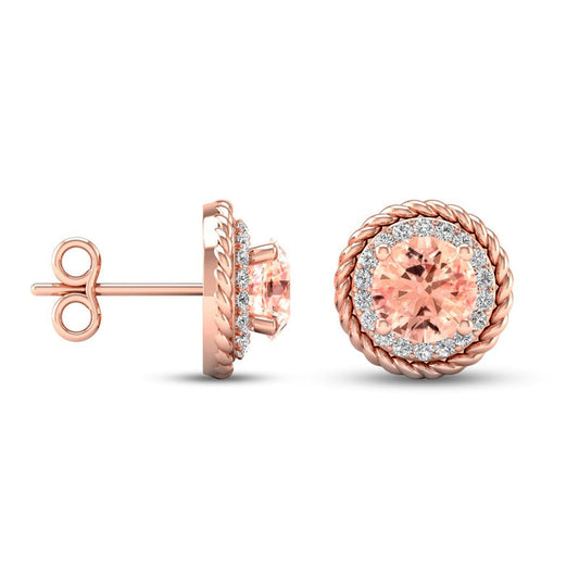 5.0mm Morganite and 0.13 CT. T.W. Diamond Rope Frame Stud Earrings in 10K Rose Gold