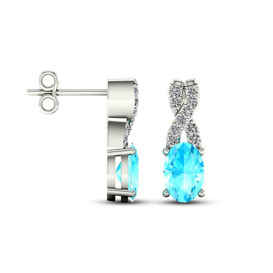 Oval Aquamarine and 0.07 CT. T.W. Diamond X" Drop Earrings in 10K White Gold"