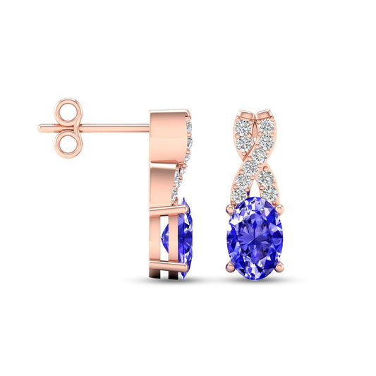Oval Tanzanite and 0.07 CT. T.W. Diamond X" Drop Earrings in 10K Rose Gold"