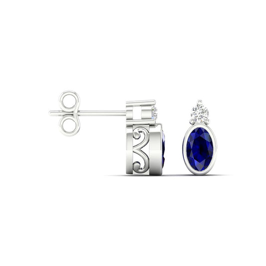 Blue and White Sapphire Stud Earrings in 10K White Gold
