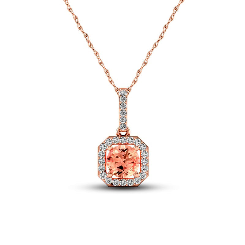 5.0mm Morganite and 0.1 CT. T.W. Natural Diamond Octagonal Frame Pendant in 10K Rose Gold