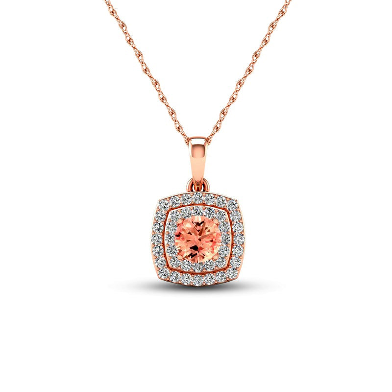 5.0mm Morganite and 0.2 CT. T.W. Natural Diamond Double Cushion Frame Pendant in 10K Rose Gold