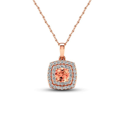 5.0mm Morganite and 0.2 CT. T.W. Natural Diamond Double Cushion Frame Pendant in 10K Rose Gold