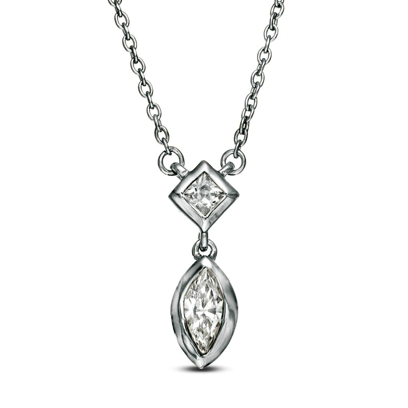 0.2 CT. T.W. Marquise and Princess-Cut Natural Diamond Necklace in 10K White Gold