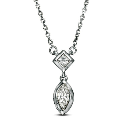 0.2 CT. T.W. Marquise and Princess-Cut Natural Diamond Necklace in 10K White Gold
