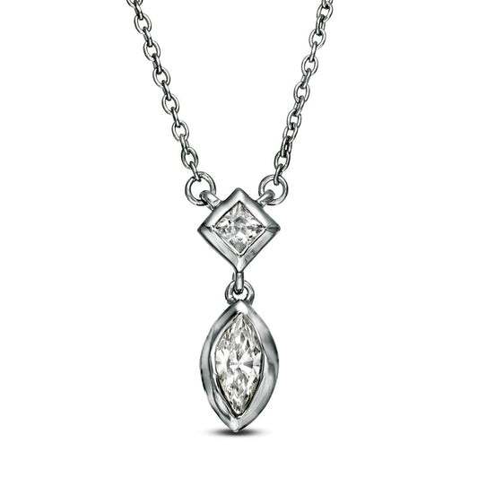 0.2 CT. T.W. Marquise and Princess-Cut Natural Diamond Necklace in 10K White Gold