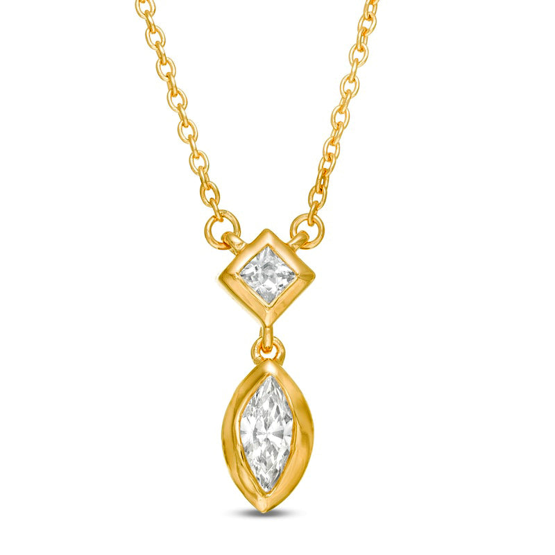 0.2 CT. T.W. Marquise and Princess-Cut Natural Diamond Necklace in 10K Yellow Gold