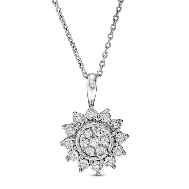 0.17 CT. T.W. Composite Natural Diamond Sunflower Pendant in 14K White Gold - 17