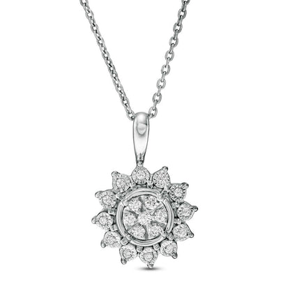 0.17 CT. T.W. Composite Natural Diamond Sunflower Pendant in 14K White Gold - 17