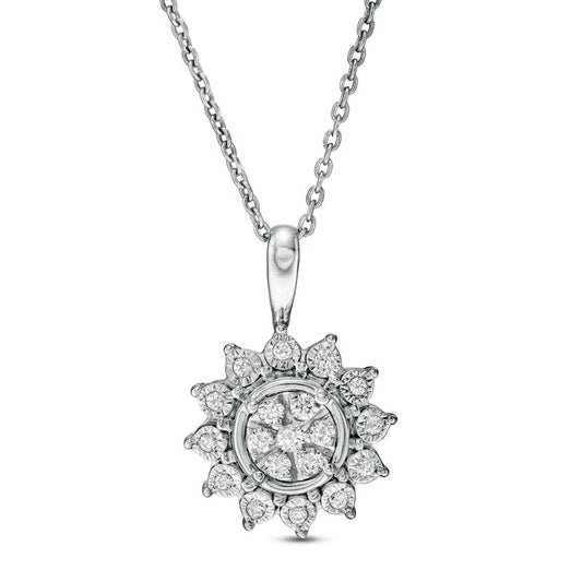 0.17 CT. T.W. Composite Natural Diamond Sunflower Pendant in 14K White Gold - 17