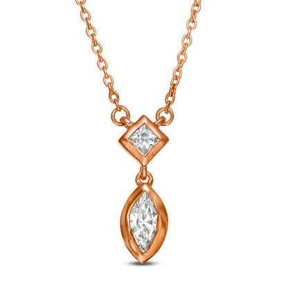 0.2 CT. T.W. Marquise and Princess-Cut Natural Diamond Necklace in 10K Rose Gold