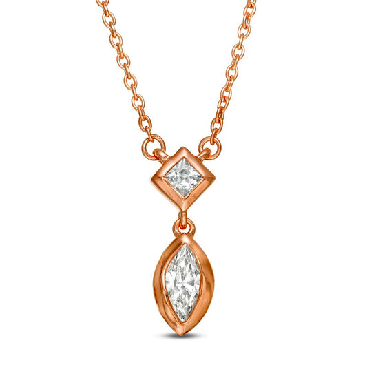 0.2 CT. T.W. Marquise and Princess-Cut Natural Diamond Necklace in 10K Rose Gold