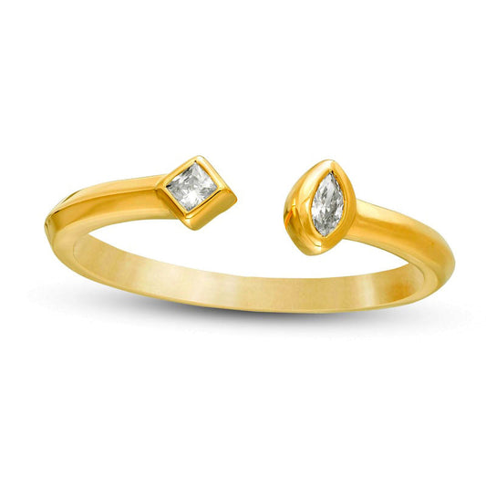0.10 CT. T.W. Marquise and Princess-Cut Natural Diamond Open Shank Ring in Solid 10K Yellow Gold