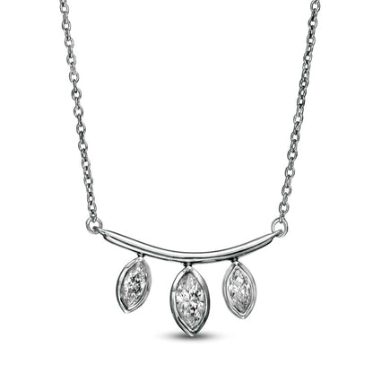 0.2 CT. T.W. Marquise Natural Diamond Three Stone Curved Bar Necklace in 10K White Gold