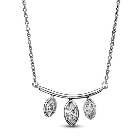 0.2 CT. T.W. Marquise Natural Diamond Three Stone Curved Bar Necklace in 10K White Gold