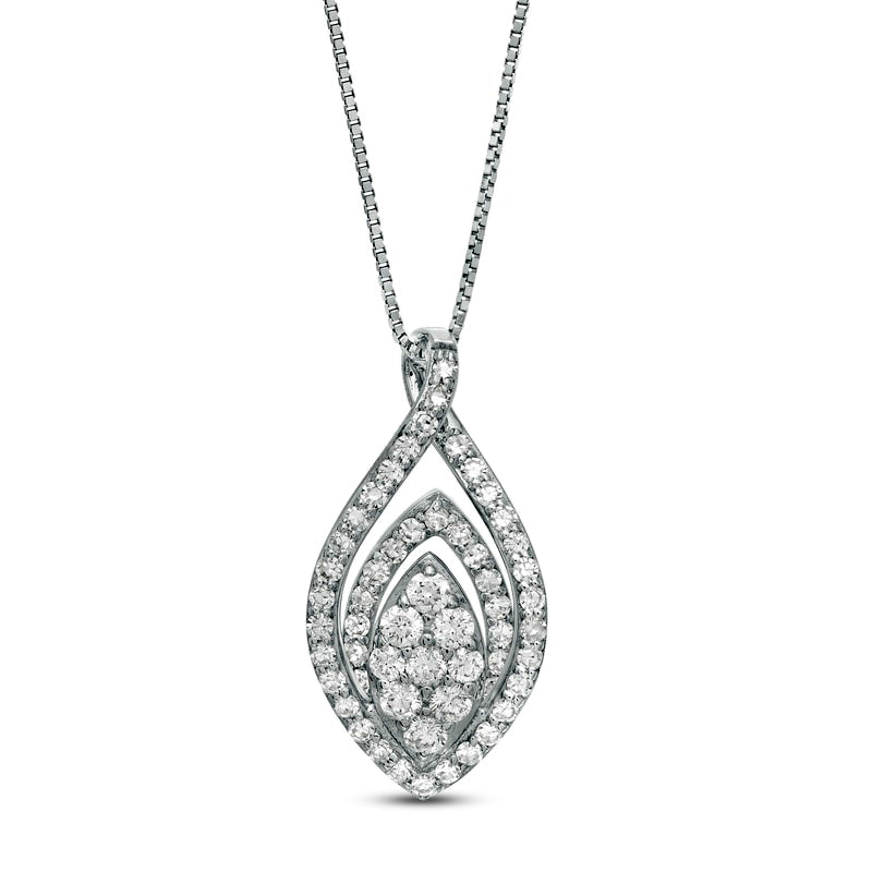 0.5 CT. T.W. Composite Natural Diamond Double Marquise Outline Pendant in 10K White Gold