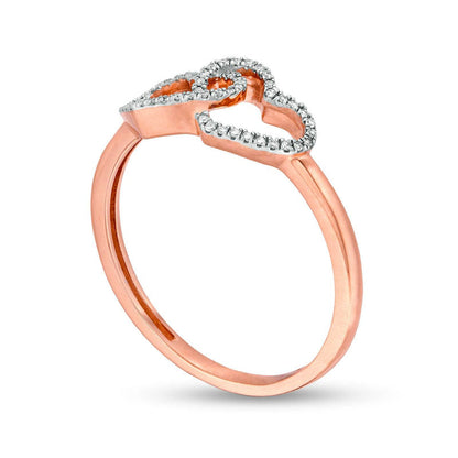 0.10 CT. T.W. Natural Diamond Double Heart Ring in Solid 10K Rose Gold