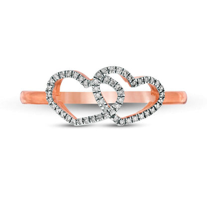 0.10 CT. T.W. Natural Diamond Double Heart Ring in Solid 10K Rose Gold