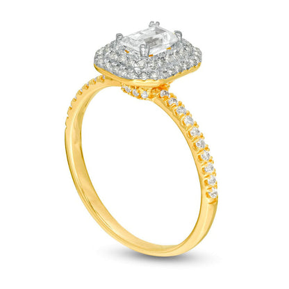 0.75 CT. T.W. Emerald-Cut Natural Diamond Double Octagonal Frame Engagement Ring in Solid 14K Gold