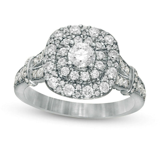 1.20 CT. T.W. Natural Diamond Double Cushion Frame Collar Engagement Ring in Solid 14K White Gold