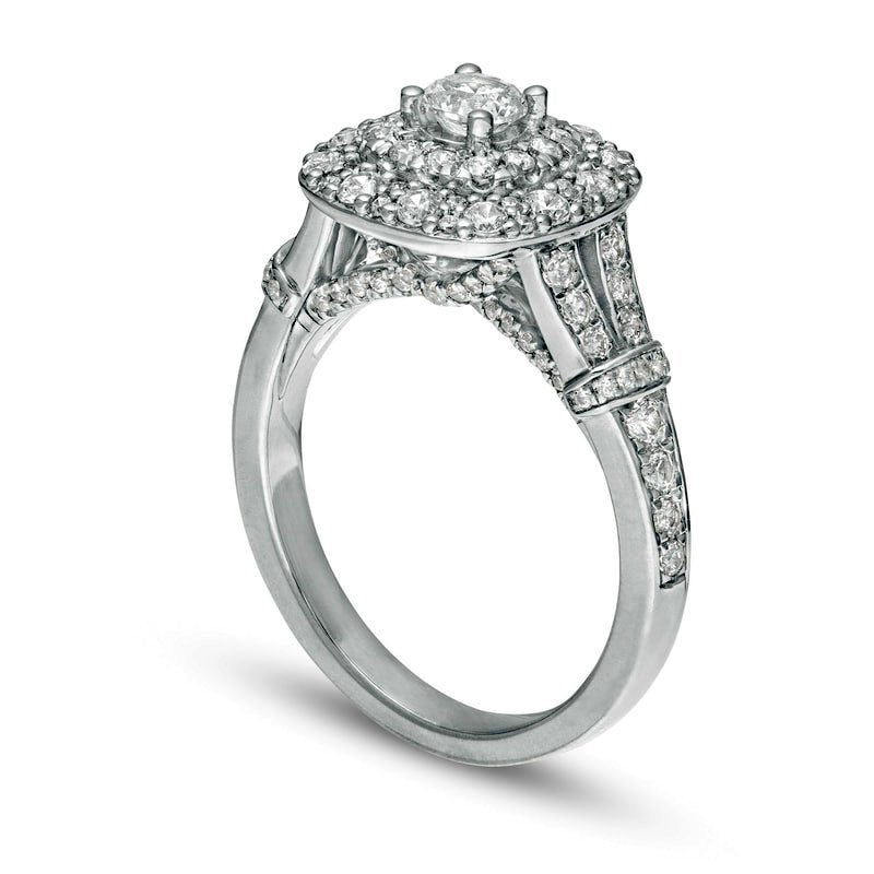 1.20 CT. T.W. Natural Diamond Double Cushion Frame Collar Engagement Ring in Solid 14K White Gold