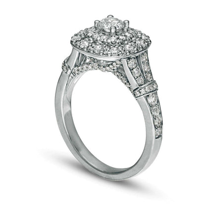 1.20 CT. T.W. Natural Diamond Double Cushion Frame Collar Engagement Ring in Solid 14K White Gold