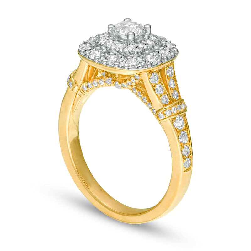 1.20 CT. T.W. Natural Diamond Double Cushion Frame Collar Engagement Ring in Solid 14K Gold