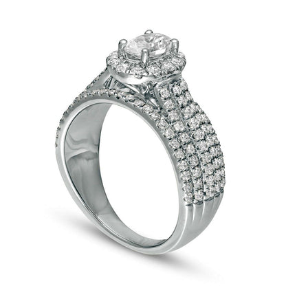 1.5 CT. T.W. Oval Natural Diamond Frame Multi-Row Engagement Ring in Solid 14K White Gold
