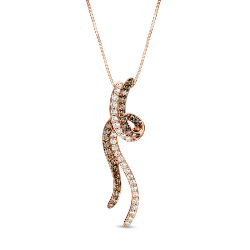 0.33 CT. T.W. Champagne and White Natural Diamond Ribbon Pendant in 10K Rose Gold
