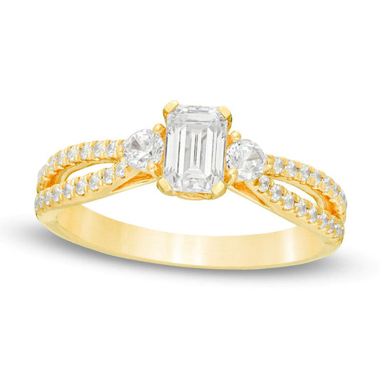 0.88 CT. T.W. Emerald-Cut Natural Diamond Split Shank Engagement Ring in Solid 14K Gold